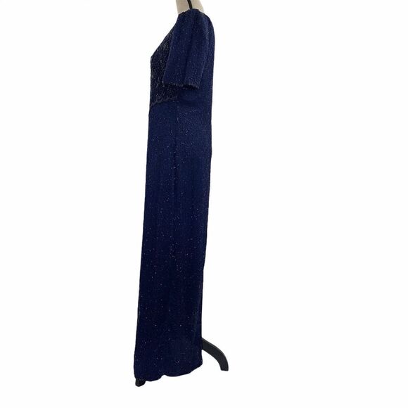 LAURENCE Kazar Blue Beaded Silk Maxi Dress Medium - Picture 9 of 12